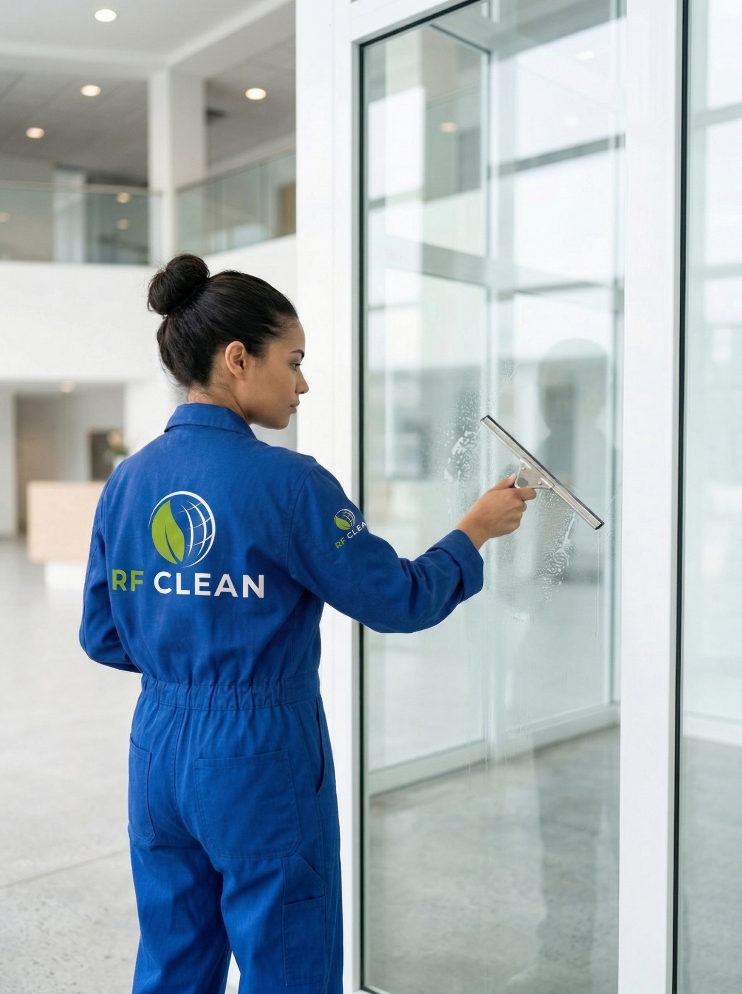 Equipe RF Clean em limpeza pós-obra corporativa